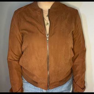 Brown suede like bomber jacket